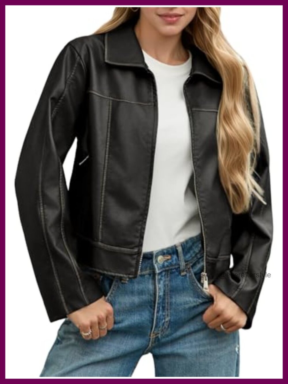 Womens Faux Leather Jacket Casual Zip Up Motorcycle Long Sleeve Cropped Coat